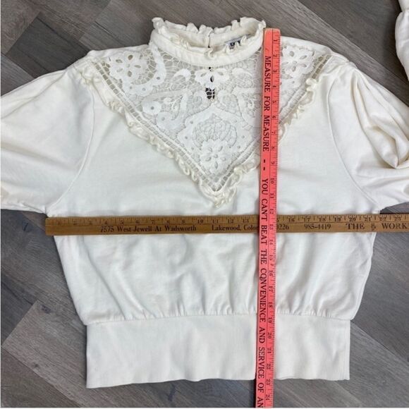 Express Lace Front Ruffle Trim Sweatshirt Sweater Ivory Large Victorian Country - Picture 12 of 14